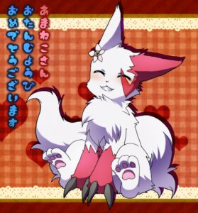 Rating: Safe Score: 0 Tags: ambiguous_gender blush claws e621 eyes_closed feral flower fur generation_3_pokemon heart_symbol japanese_text markings nintendo plant pokemon pokemon_(species) red_markings ruri_tsubame sitting smile solo tail teeth text translated white_body white_fur zangoose User: bunchy7s
