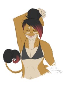 Rating: Safe Score: 0 Tags: 2011 anthro black_clothing black_hair black_underwear bra brown_body brown_fur clothed clothing crossdressing e621 eyes_closed eyewear felid femboy fur glasses hair kale_(kipper0308) kipper0308 lion looking_back male mammal multicolored_hair pantherine pince-nez pink_nose red_hair smile solo sweepshire tail tail_tuft tuft two_tone_hair underwear User: bunchy7s