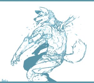 Rating: Questionable Score: 0 Tags: 2013 amit anthro blood blue_and_white bodily_fluids bottomwear canid canine clothing e621 male mammal monochrome pants prosthetic simple_background sketch solo tail white_background wounded User: bunchy7s