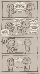 Rating: Safe Score: 0 Tags: black_and_white comic dialogue digital_drawing_(artwork) digital_media_(artwork) disgust duo_focus e621 english_text female grandfathered_content group human humor mammal monochrome neonate not_furry text tracy_j._butler url violence young User: bunchy7s