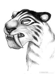 Rating: Safe Score: 0 Tags: 3:4 absurd_res blue_sky_studios borelius_argatius e621 english_text fangs felid female feral hi_res ice_age_(series) looking_at_viewer mammal monochrome prehistoric_species saber-toothed_tiger sabertooth_(anatomy) shira_(ice_age) simple_background solo stripes teeth text white_background User: bunchy7s