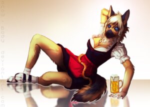 Rating: Safe Score: 0 Tags: 2014 anthro blonde_hair blue_eyes brown_body brown_fur canid canine canis clothed clothing domestic_dog e621 female food fur german_shepherd hair herding_dog looking_at_viewer mammal meat pastoral_dog sausage snow-body solo User: bunchy7s