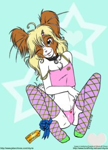 Rating: Questionable Score: 0 Tags: 2008 anthro blonde_hair brown_eyes canid canine canis chest_tuft clothed clothing collar copper_(vkyrie) domestic_dog e621 english_text female fur hair heart_symbol inner_ear_fluff legwear long_hair looking_at_viewer mammal off_shoulder one_eye_closed panties papillon pose skimpy smile solo stockings text third-party_edit thong toy_dog tuft underwear url vkyrie wink young young_anthro young_female User: bunchy7s
