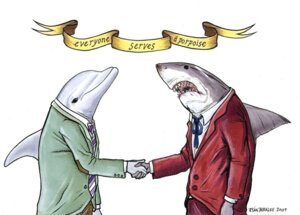 Rating: Safe Score: 0 Tags: ambiguous_gender anthro aquatic cetacean clothed clothing dolphin duo e621 fish fully_clothed gesture great_white_shark half-length_portrait handshake mackerel_shark mammal oceanic_dolphin portrait ryanberkley shark simple_background suit toothed_whale white_background white_shark User: bunchy7s
