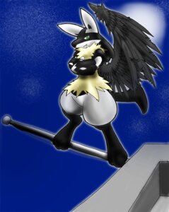 Rating: Safe Score: 0 Tags: alternate_color anthro canid canine dark e621 feathered_wings feathers fur generation_4_pokemon green_eyes grinex looking_at_viewer lucario male mammal moon night nintendo on_roof outside pokemon pokemon_(species) pole rooftop sky solo tail wings User: bunchy7s