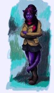 Rating: Safe Score: 0 Tags: anthro ashley_robin blue_eyes boots bottomwear clothed clothing crossed_arms domestic_cat e621 felid feline felis female footwear fur hair hi_res jacket mammal purple_body purple_fur red_hair scarf shoes skirt solo tail topwear unknown_artist User: bunchy7s