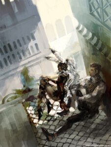 Rating: Safe Score: 0 Tags: animal_humanoid armor balthier bracelet brown_hair clothing dark_body dark_skin detailed_background digital_media_(artwork) digital_painting_(artwork) duo e621 female final_fantasy final_fantasy_xii fran_(final_fantasy) hair high-angle_view high_place humanoid jewelry lagomorph lagomorph_humanoid looking_back male mammal mammal_humanoid mos painting_(artwork) realistic short_hair sitting square_enix topwear vest viera white_hair User: bunchy7s