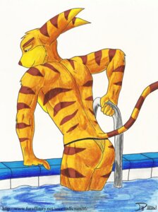 Rating: Questionable Score: 0 Tags: anthro bikini_thong butt clothing e621 hi_res iudicium86 legs_in_water lombax male mammal partially_submerged ratchet_(ratchet_and_clank) ratchet_and_clank solo sony_corporation sony_interactive_entertainment stripes submerged_legs swimming swimming_pool swimwear tail traditional_media_(artwork) translucent water wet User: bunchy7s