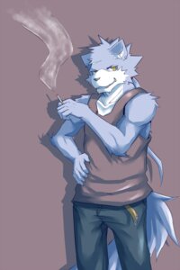 Rating: Safe Score: 0 Tags: anthro belt bottomwear canid canine canis cigarette clothed clothing e621 ear_piercing fully_clothed grey_background male mammal pants piercing shirt silverio simple_background solo tail tank_top topwear wolf yellow_eyes User: bunchy7s