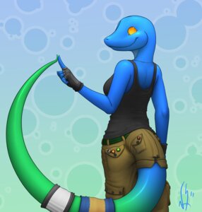 Rating: Safe Score: 0 Tags: 2011 abstract_background anole anthro biped blue_anole bottomwear breasts cargo_pants clothed clothing e621 eliza_(vader-san) female fingerless_gloves furgonomic_bottomwear furgonomics gloves handwear lizard non-mammal_breasts pants rear_view reptile scalie smile solo standing tail tail_button_bottoms tail_clothing thick_tail vader-san User: bunchy7s