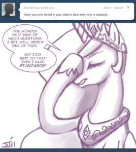 Rating: Safe Score: 0 Tags: ask_blog crown dialogue e621 embarrassed english_text equid equine eyes_closed facepalm fan_character feathered_wings feathers female feral friendship_is_magic hasbro headgear horn john_joseco mammal monochrome my_little_pony mythological_creature mythological_equine mythology princess princess_celestia_(mlp) princess_molestia royalty solo text tumblr winged_unicorn wings User: bunchy7s