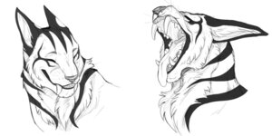 Rating: Safe Score: 0 Tags: 2011 2:1 ambiguous_gender bust_portrait e621 eyes_closed fangs felid happy mammal monochrome open_mouth pantherine portrait prehistoric_species saber-toothed_tiger sketch smile solo teeth tegusaurus tiger tongue tongue_out User: bunchy7s