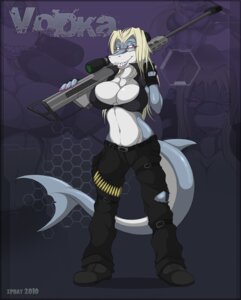 Rating: Safe Score: 0 Tags: 2010 ammunition anthro aquatic bandolier bfg bra breasts cleavage clothed clothing colored_nails e621 eyewear fatigues female fish glasses gloves gun handwear hi_res lips nails non-mammal_breasts pink_nails ranged_weapon rifle shark sniper_rifle solo tail text thick_bottom_lip underwear vodka_kovalevski weapon xpray User: bunchy7s