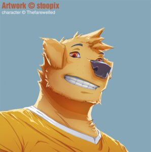 Rating: Safe Score: 0 Tags: 2011 anthro black_nose canid canine canis clothing domestic_dog e621 grin looking_at_viewer male mammal simple_background smile solo stoopix text User: bunchy7s