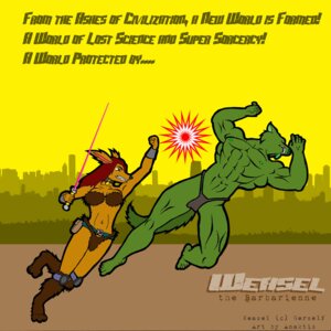 Rating: Safe Score: 0 Tags: 1:1 2007 anaktis anthro armor canid canine canis clothed clothing detailed_background duo e621 female fight male mammal melee_weapon mustelid musteline parody sword tail thong toony true_musteline unconvincing_armor underwear weapon weasel wolf User: bunchy7s
