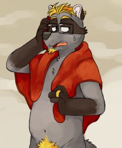 Rating: Questionable Score: 0 Tags: 4_fingers anthro beard blonde_hair e621 eyewear facial_hair fingers glasses gloves_(marking) hair looking_aside male mammal markings neil_(character) nude open_mouth procyonid pubes raccoon ring short_hair solo toony towel towel_around_neck vasuki User: bunchy7s