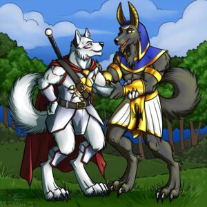 Rating: Safe Score: 0 Tags: 1:1 2013 anthro anubian_jackal anubis armor black_body black_fur canid canine canis cybercat deity duo e621 egyptian_mythology forest fur jackal male mammal markings middle_eastern_mythology mythology open_mouth plant pointy_ears prick_ears red_eyes redmight tail teeth tree weapon white_body white_fur User: bunchy7s
