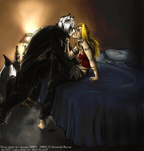 Rating: Safe Score: 0 Tags: 2005 amanda_payne anthro ayzewi bed blonde_hair canid canine detailed_background digital_media_(artwork) duo e621 english_text female female_on_anthro furniture hair human human_on_anthro interspecies kiss_on_lips kissing long_hair male male/female male_on_human mammal passionate pillow tail text white_hair User: bunchy7s