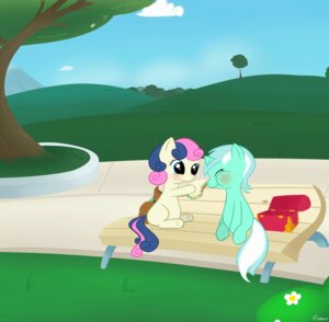 Rating: Safe Score: 0 Tags: absurd_res bench blush bonbon_(mlp) detailed_background duo e621 earth_pony equid equine female feral flower food friendship_is_magic hasbro hi_res horn horse krekka01 lunch lyra_heartstrings_(mlp) mammal my_little_pony mythological_creature mythological_equine mythology on_bench park plant pony sandwich_(food) tail toony tree unicorn wood User: bunchy7s