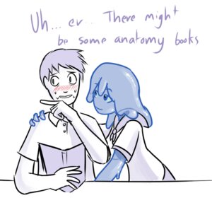 Rating: Safe Score: 0 Tags: blush bodily_fluids book clothing comic dialogue duo e621 english_text female goo_creature goo_humanoid humanoid lemonfont male monochrome not_furry red_blush simple_background sweat text translucent translucent_body white_background User: bunchy7s