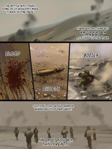Rating: Safe Score: 0 Tags: 2014 3:4 anthro army blood bodily_fluids bullet comic e621 english_text group male maririn military outside sky text unknown_species User: bunchy7s