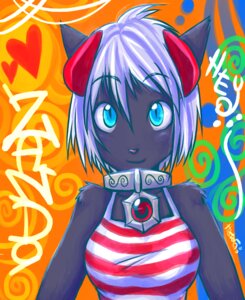 Rating: Safe Score: 0 Tags: abstract_background anthro arm_tuft biped blue_eyes blue_outline breasts canid canine canis clothed clothing collar colorful_theme digital_media_(artwork) e621 female front_view fully_clothed gem grey_body hair half-length_portrait horn mammal orange_background outline pattern_clothing pattern_topwear pink_nose portrait red_horn shirt shoulder_tuft signature silver_(metal) silver_collar simple_background smile solo spiral_background striped_clothing striped_topwear stripes tank_top topwear tuft white_hair wolf zando User: bunchy7s