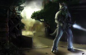 Rating: Safe Score: 0 Tags: anthro ar-15 assault_rifle banana_magazine biped bottomwear brown_hair canid canine canis city clothing denim denim_bottomwear denim_clothing detailed_background e621 flashlight footwear full-length_portrait fur grey_body grey_fur gun hair holding_gun holding_object holding_ranged_weapon holding_weapon jeans light light_beam m4 male mammal pants plant portrait post-apocalyptic ranged_weapon rifle scarf shalinka shoes sky sneakers solo standing tail tree weapon wolf User: bunchy7s