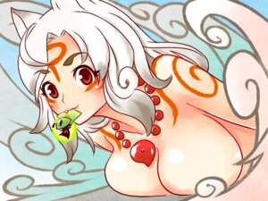 Rating: Questionable Score: 0 Tags: 1girls amaterasu amaterasu_(gijinka) breasts enraku_(pixiv) female gijinka goddess issun jewelry mouth_hold necklace okami personification pointy_chin red_eyes rule34 solo tribal_markings tsuutenkaaku white_hair User: bunchy7s