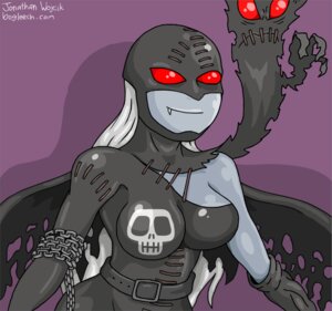 Rating: Safe Score: 0 Tags: bandai_namco bogleech bone breasts chain clothing demon digimon digimon_(species) e621 fangs female gloves grin handwear humanoid ladydevimon mask membrane_(anatomy) membranous_wings not_furry purple_background red_eyes simple_background skull smile solo teeth text url wings User: bunchy7s