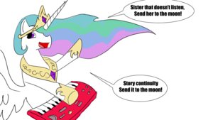 Rating: Safe Score: 0 Tags: 16:9 cartoon_network crossover e621 english_text equid equine feathered_wings feathers female feral friendship_is_magic hasbro horn humor keyboard keyboard_instrument mammal mca_jabberwocky moon musical_instrument musical_keyboard my_little_pony mythological_creature mythological_equine mythology parody princess princess_celestia_(mlp) regular_show royalty simple_background solo text to_the_moon white_background white_body white_feathers widescreen winged_unicorn wings User: bunchy7s