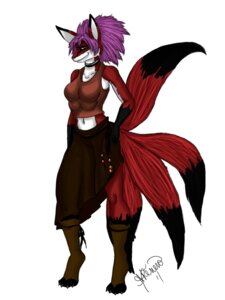 Rating: Safe Score: 0 Tags: 2011 3:4 4_breasts anthro bottomwear breasts canid canine clothing collar digitigrade e621 female fox fur hair mammal midriff multi_breast multi_tail navel purple_hair red_body red_fur simple_background skirt solo supernumerary_breasts tail til_sunlight_dies white_background white_body white_fur User: bunchy7s