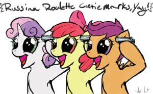 Rating: Safe Score: 0 Tags: 2013 amber_eyes apple_bloom_(mlp) creepy cutie_mark_crusaders_(mlp) e621 earth_pony english_text equid equine feathered_wings feathers female feral friendship_is_magic fur green_eyes group gun hair hasbro horn horse mammal my_little_pony mythological_creature mythological_equine mythology orange_body orange_feathers orange_fur paradoxicalreaction pegasus pink_hair pony purple_eyes purple_hair ranged_weapon red_hair russian_roulette scootaloo_(mlp) signature simple_background sweetie_belle_(mlp) text unicorn weapon white_background white_body white_fur wings yellow_body yellow_fur young young_feral User: bunchy7s