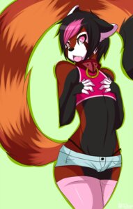 Rating: Safe Score: 0 Tags: 5_fingers ailurid anthro biped black_body black_clothing black_fur black_hair black_nose black_underwear blue_bottomwear blue_clothing bottomwear brown_body brown_fur claws clothed clothing crossdressing digital_media_(artwork) dipstick_tail e621 femboy fingerless_(marking) fingers front_view fur g-string geekidog green_background hair hand_on_chest hi_res legwear looking_at_viewer male mammal markings multicolored_tail open_mouth orange_body orange_fur outline pink_clothing pink_eyes pink_hair pink_legwear pink_topwear portrait raised_tail red_panda shaded short_hair shorts simple_background skimpy solo standing striped_markings striped_tail stripes tail tail_markings three-quarter_portrait tongue topwear underwear white_body white_fur User: bunchy7s