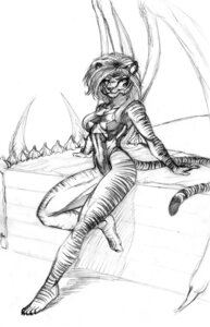 Rating: Questionable Score: 0 Tags: 5_toes adam_b_fullerton barefoot claws clothed clothing e621 feet felid female greyscale hair long_hair looking_at_viewer mammal membrane_(anatomy) membranous_wings monochrome one-piece_swimsuit pantherine pegasus316 sephira sketch solo stripes swimwear tail tiger toes wings User: bunchy7s