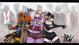 Rating: Safe Score: 0 Tags: chest_tuft claws clothing dinosaur dromaeosaurid e621 feathered_dinosaur feathered_scalie feathers felid female fighting_pose fingerless_gloves fluffy fluffy_tail fur gloves glowing glowing_eyes green_eyes grey_hair group hair handwear hi_res horn hybrid levi_totschlager mammal midriff multicolored_hair obsidian_(character) outnumbered pose prehistoric_species purple_eyes red_eyes red_hair reptile saurischian scalie scar snarling spragon tail theropod tuft vanga velociraptor white_hair wide_hips wolflance User: bunchy7s
