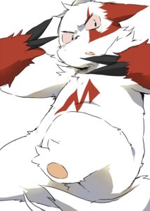 Rating: Safe Score: 0 Tags: ambiguous_gender black_eyes butt claws digital_media_(artwork) e621 feet fur generation_3_pokemon hindpaw konbu looking_at_viewer markings nintendo paws pokemon pokemon_(species) red_markings slightly_chubby solo tail white_body white_fur zangoose User: bunchy7s