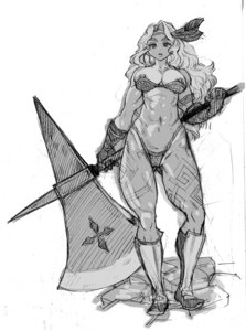 Rating: Questionable Score: 0 Tags: 1girls abs amazon_(dragon's_crown) armlet armor athletic athletic_female axe bikini_armor blonde_hair boots breasts circlet dragon's_crown feathers female female_focus full_body gloves large_breasts long_hair looking_at_viewer monochrome muscles muscular muscular_female navel nipple_slip nipples perky_breasts rule34 shiwasu_no_okina sketch solo solo_female standing tattoo thick_thighs thighs vanillaware weapon User: bunchy7s