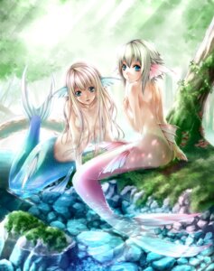 Rating: Questionable Score: 0 Tags: aquatic blue_eyes breasts brown_hair creek detailed_background duo e621 female fin fish_tail forest full-length_portrait green_hair hair hi_res kininaljaguar light long_hair looking_at_viewer merfolk monster_girl_(genre) nude outside plant portrait short_hair sitting split_form sunlight tree water User: bunchy7s