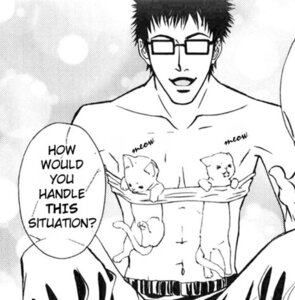 Rating: Questionable Score: 0 Tags: clothed clothing comic dialogue domestic_cat e621 english_text felid feline felis feral greyscale group human male mammal monochrome tail text topless unknown_artist what User: bunchy7s