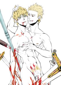 Rating: Explicit Score: 0 Tags: 2boys arthur_pendragon_(fate) blonde_hair blood fate/prototype fate/stay_night fate_(series) gilgamesh_(fate) gore grabbing_hair guro injured male male_only nude rule34 sword weapon yaoi User: bunchy7s