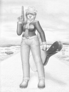 Rating: Safe Score: 0 Tags: absurd_res anthro arche_kruz biped breasts briefcase canid canine canis clothing domestic_dog e621 fedora female front_view full-length_portrait gangster graphite_(artwork) greyscale guitar_case gun hat headgear headwear hi_res holding_gun holding_object holding_ranged_weapon holding_weapon kaye_devin mammal mariachi monochrome outside parody portrait ranged_weapon road shiba_inu silencer sky solo spitz standing submachine_gun traditional_media_(artwork) uzi weapon User: bunchy7s