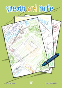 Rating: Safe Score: 0 Tags: 2013 ambiguous_gender ambiguous_species anthro bird's-eye_view comic cover_art crayon creating_art digital_drawing_(artwork) digital_media_(artwork) drawing_(object) drawing_in_a_drawing e621 english_text harmarist hi_res high-angle_view mixed_media number page_number paper sheath_and_knife sketch stick_figure text zero_pictured User: bunchy7s