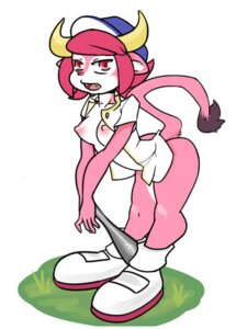 Rating: Questionable Score: 0 Tags: anthro baseball_bat bat_(object) bent_over biped bottomless bovid bovine breasts buffalo_bell clothed clothing e621 fangs female footwear fur hair hat headgear headwear horn legwear mammal mascot nipples nippon_professional_baseball open_clothing open_mouth orix_buffaloes pink_eyes pink_hair pink_nose raised_tail sco0t shirt shoes simple_background socks solo tail tail_tuft teeth topwear tuft white_background white_body white_fur User: bunchy7s