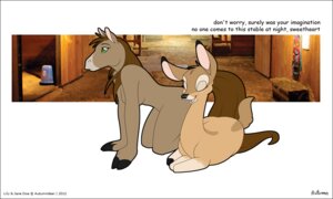 Rating: Questionable Score: 0 Tags: 2012 anthro autumndeer black_border border deer dialogue digital_media_(artwork) duo e621 english_text equid equine female feral hooves horse mammal text User: bunchy7s