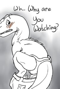 Rating: Questionable Score: 0 Tags: ambiguous_gender belledraco blush bulge clothed clothed_feral clothing dinosaur dromaeosaurid e621 embarrassed english_text feral looking_back monochrome prehistoric_species reptile saurischian scalie solo tail tailbutt text theropod thick_tail underwear undressing velociraptor voyeur User: bunchy7s