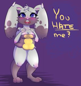 Rating: Safe Score: 0 Tags: anthro blue_eyes blush breasts cleavage clothed clothing diggersby e621 english_text female generation_6_pokemon hi_res lagomorph mammal nintendo open_mouth pokemon pokemon_(species) purple_background question simple_background solo text xyrora User: bunchy7s