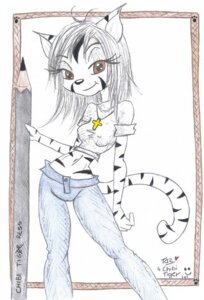 Rating: Safe Score: 0 Tags: anthro biped blue_bottomwear blue_clothing border bottomwear brown_eyes clothing colored_pencil_(artwork) crop_top cross cross_necklace e621 eyelashes felid female front_view hair holding_object holding_pencil holding_writing_utensil humanoid_pointy_ears innocenttazlet jewelry josephine_(chibi_tiger) looking_at_viewer mammal micro midriff necklace pantherine pants pencil_(object) pointy_ears portrait pose shirt signature slim solo standing striped_body striped_skin stripes tail three-quarter_portrait tiger topwear traditional_media_(artwork) white_body white_border white_clothing white_hair white_skin white_topwear writing_utensil User: bunchy7s