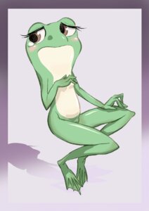 Rating: Questionable Score: 0 Tags: 2010 amphibian blush breasts countershading disney e621 eyelashes feet female feral frog green_body knattoh membrane_(anatomy) princess_tiana shy simple_background solo the_princess_and_the_frog toes webbed_feet User: bunchy7s