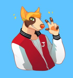 Rating: Safe Score: 0 Tags: 5_fingers akwin anthro blonde_hair blue_background brown_body brown_fur bull_terrier canid canine canis cel_shading claws clothed clothing deaglen domestic_dog e621 ear_piercing fingers fur green_eyes hair hunting_dog jacket jock letterman_jacket looking_at_viewer male mammal orange_body orange_fur orange_nose piercing shaded shirt short_hair simple_background smile solo tan_body tan_fur terrier topwear User: bunchy7s