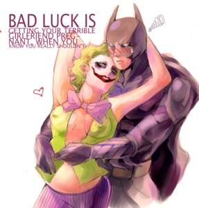Rating: Questionable Score: 0 Tags: 1boy 1girls batman batman_(bruce_wayne) batman_(series) beige_skin blush bowtie bruce_wayne clothes color dc dc_comics english_text female front_view green_hair hair human joker male pregnant rule34 rule_63 text white_background User: bunchy7s